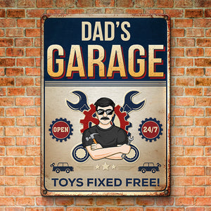 Hey, Toys Fixed Free Here! - Family Personalized Custom Home Decor Metal Sign - Father's Day, House Warming Gift For Dad