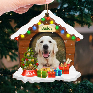 Christmas Dog House - Christmas Is On Its Way - Upload Pet Photo - Personalized Custom House Shaped Wood Christmas Ornament