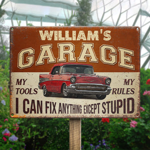 Custom Photo My Garage, My Tools, My Rules - Family Personalized Custom Garage Metal Sign - Father's Day Gift, Gift For Him