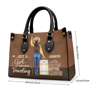 Just A Girl Who Loves Traveling - Travel Personalized Custom Leather Handbag - Gift For Travel Lovers