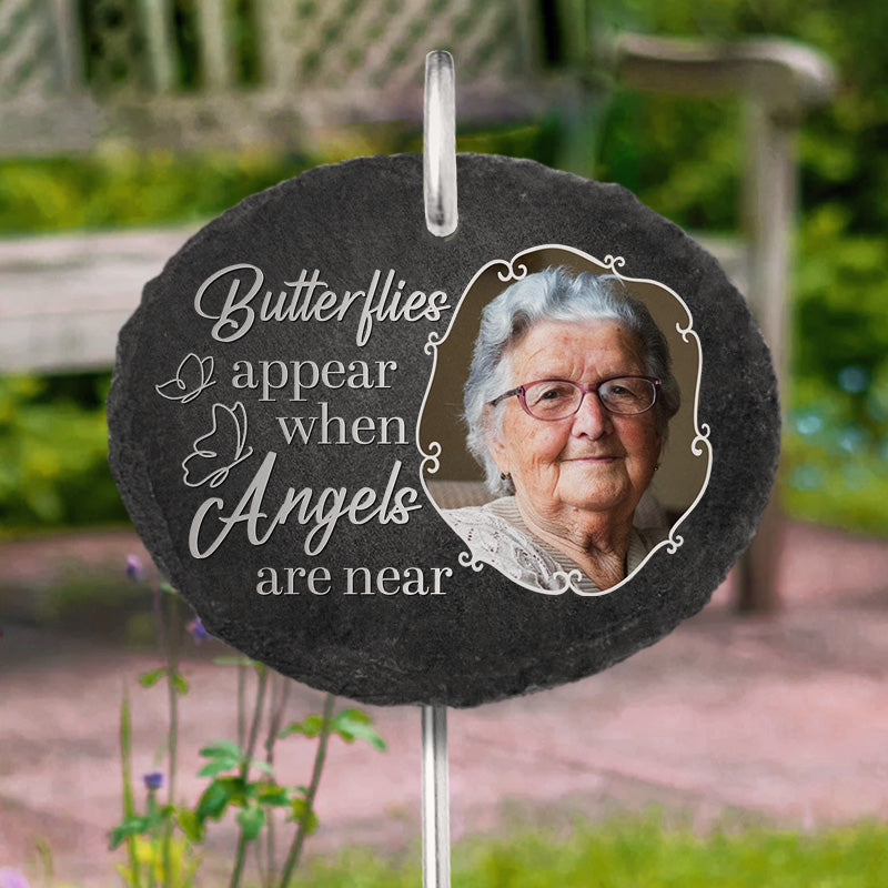 Custom Photo Butterflies Appear When Angels Are Near - Memorial Personalized Memorial Garden Slate & Hook - Sympathy Gift For Family Members