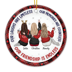 Our Laughs Are Limitless - Bestie Personalized Custom Ornament - Ceramic Round Shaped - Christmas Gift For Best Friends, BFF, Sisters