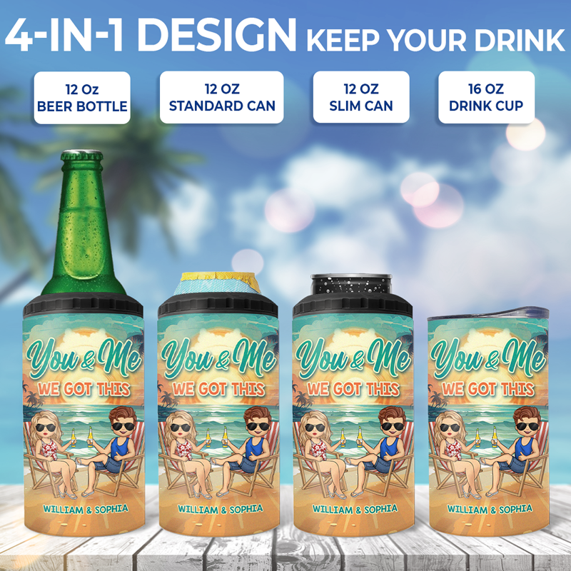 Husband & Wife Drinking Buddies For Life - Couple Personalized Custom 4 In 1 Can Cooler Tumbler - Summer Vacation, Gift For Husband Wife, Anniversary