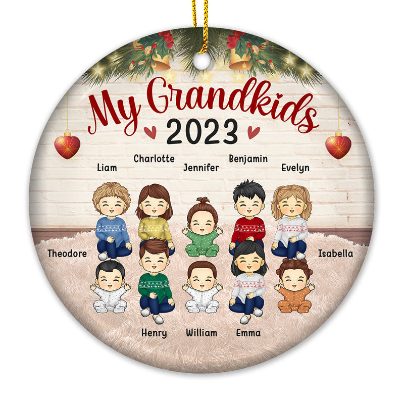 My Grandkids Are My Favorite - Family Personalized Custom Ornament - Ceramic Round Shaped - Christmas Gift For Family Members