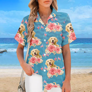 Custom Photo Ready For Summer - Dog & Cat Personalized Custom Unisex Patriotic Tropical Hawaiian Aloha Shirt - Independence Day, 4th Of July, Summer Vacation Gift, Gift For Pet Owners, Pet Lovers