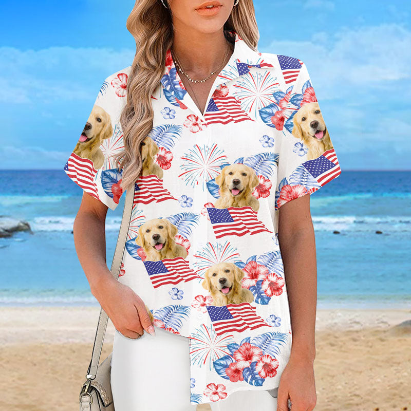 Custom Photo Roll Out Those Crazy Days Of Summer - Dog & Cat Personalized Custom Unisex Patriotic Tropical Hawaiian Aloha Shirt - Independence Day, 4th Of July, Summer Vacation Gift, Gift For Pet Owners, Pet Lovers