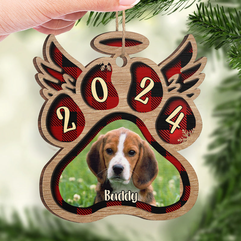 Angel Wings For Our Beloved Pets - Upload Pet Photo - Personalized Custom Paw Shaped Wood Christmas Ornament