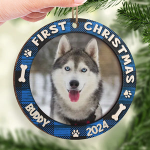 Fur Baby's First Christmas - Personalized Custom Round Shaped Wood Christmas Ornament - Upload Image, Gift For Pet Lovers, Christmas Gift