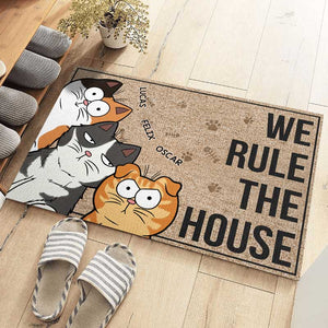 Here We Play House Rules - Cat Personalized Custom Decorative Mat - Gift For Pet Owners, Pet Lovers