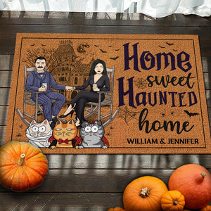 Home Haunted Home - Couple Personalized Custom Home Decor Decorative Mat - Halloween Gift For Husband Wife, Pet Owners, Pet Lovers