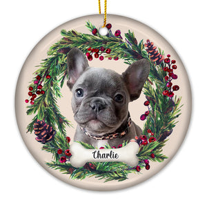 Custom Photo Happy Pawlidays - Memorial Personalized Custom Ornament - Ceramic Round Shaped - Christmas Gift For Pet Owners, Pet Lovers