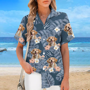 Custom Photo Tropical Leaves Summer Vibe - Dog & Cat Personalized Custom Unisex Tropical Hawaiian Aloha Shirt - Summer Vacation Gift, Gift For Pet Owners, Pet Lovers