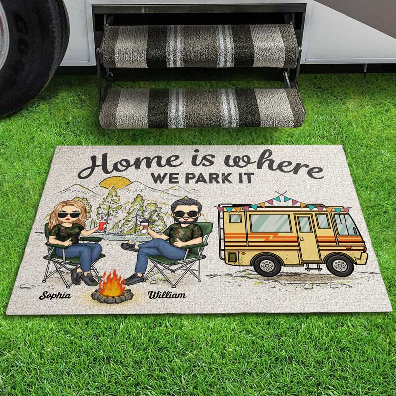 The Great Outdoors Is My Happy Place - Camping Personalized Custom Home Decor Decorative Mat - House Warming Gift For Husband Wife, Camping Lovers