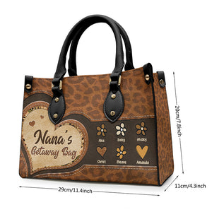 Nana's Getaway Bag - Family Personalized Custom Leather Handbag - Birthday Gift For Grandma