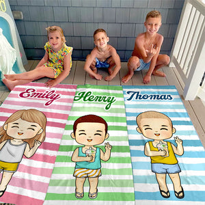 Happy Summer Beach - Family Personalized Custom Beach Towel - Summer Vacation Gift, Birthday Pool Party Gift For Family Members