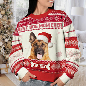 Custom Photo World's Best Dog Mom - Dog Personalized Custom Ugly Sweatshirt - Unisex Wool Jumper - Christmas Gift For Pet Owners, Pet Lovers