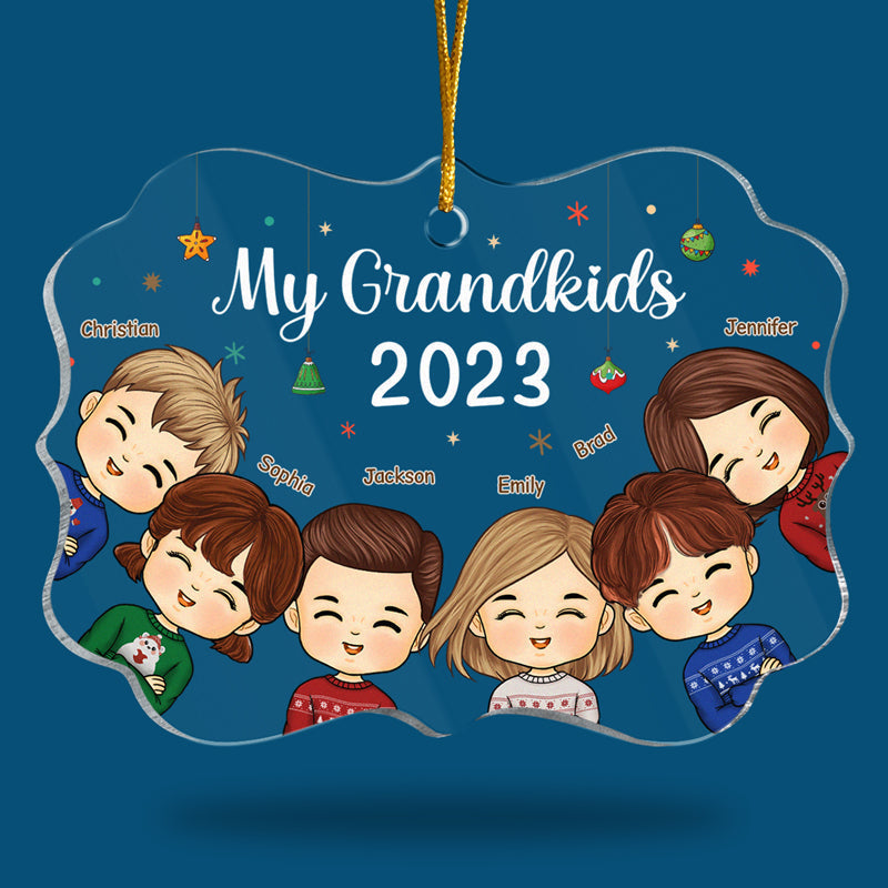 Grandkids Make My Heart Happy - Family Personalized Custom Ornament - Acrylic Benelux Shaped - Christmas Gift For Family Members