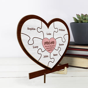 We Love You To Pieces - Family Personalized Custom 2-Layered Wooden Plaque With Stand - House Warming Gift For Mom