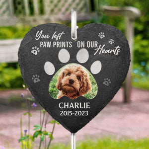 Custom Photo You Left Paw Prints On Our Hearts - Memorial Personalized Memorial Garden Slate & Hook - Sympathy Gift, Gift For Pet Owners, Pet Lovers