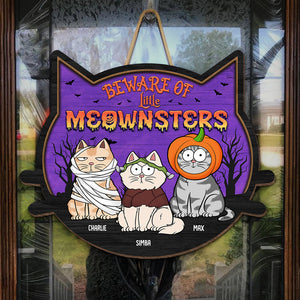 Beware Of Cute Little Meownsters - Cat Personalized Custom Shaped Home Decor Wood Sign - Halloween Gift For Pet Owners, Pet Lovers