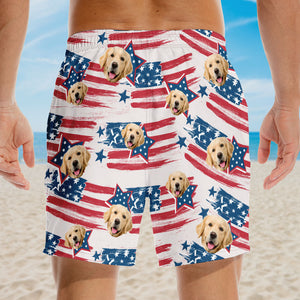 Custom Photo Stars, Stripes & Everything Nice - Dog & Cat Personalized Custom Patriotic Men Beach Shorts - Independence Day, 4th Of July, Summer Vacation Gift, Birthday Party Gift For Pet Owners, Pet Lovers