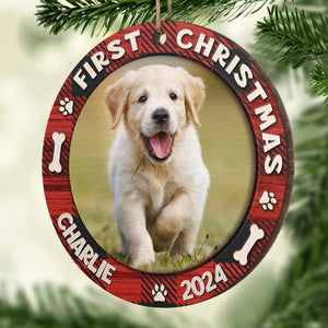 Fur Baby's First Christmas - Personalized Custom Round Shaped Wood Christmas Ornament - Upload Image, Gift For Pet Lovers, Christmas Gift