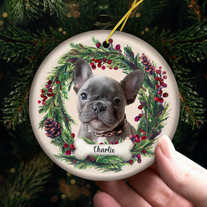 Custom Photo Happy Pawlidays - Memorial Personalized Custom Ornament - Ceramic Round Shaped - Christmas Gift For Pet Owners, Pet Lovers