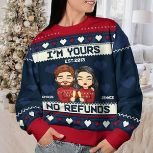 You're Mine And I'm Yours - Couple Personalized Custom Ugly Sweatshirt - Unisex Wool Jumper - Christmas Gift For Husband Wife, Anniversary