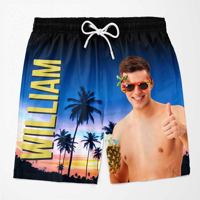 Custom Photo Summer Time - Funny Personalized Custom Tropical Hawaiian Aloha Couple Beach Shorts - Summer Vacation Gift, Birthday Party Gift For Husband Wife