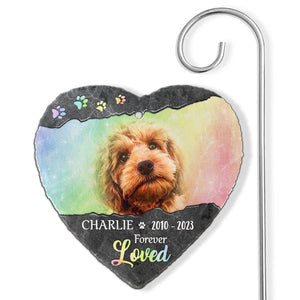 Custom Photo Forever Loved - Memorial Personalized Custom Heart Shaped Memorial Garden Slate & Hook - Sympathy Gift For Pet Owners, Pet Lovers