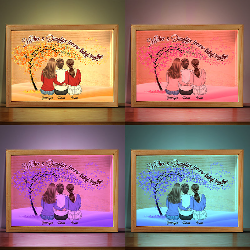 Mother & Daughters, Our Love Knows No Distance - Family Personalized Custom Frame Light Box - Birthday Gift For Mom