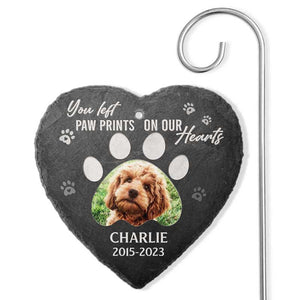 Custom Photo You Left Paw Prints On Our Hearts - Memorial Personalized Memorial Garden Slate & Hook - Sympathy Gift, Gift For Pet Owners, Pet Lovers