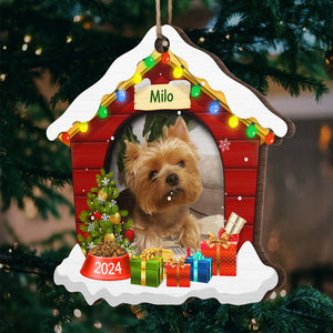 Christmas Dog House - Christmas Is On Its Way - Upload Pet Photo - Personalized Custom House Shaped Wood Christmas Ornament