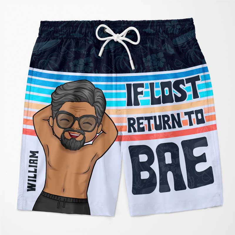 If Lost Return To Bae - Funny Personalized Custom Tropical Hawaiian Aloha Couple Beach Shorts - Summer Vacation Gift, Birthday Party Gift For Husband Wife