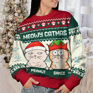 Meowy Catmas - Dog & Cat Personalized Custom Ugly Sweatshirt - Unisex Wool Jumper - Christmas Gift For Pet Owners, Pet Lovers