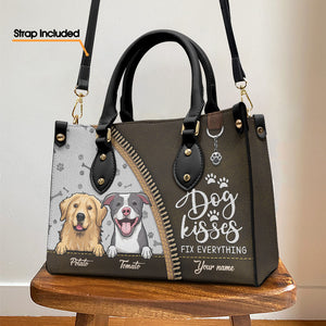 Dog Kisses Fix Everything - Dog Personalized Custom Leather Handbag - Gift For Pet Owners, Pet Lovers