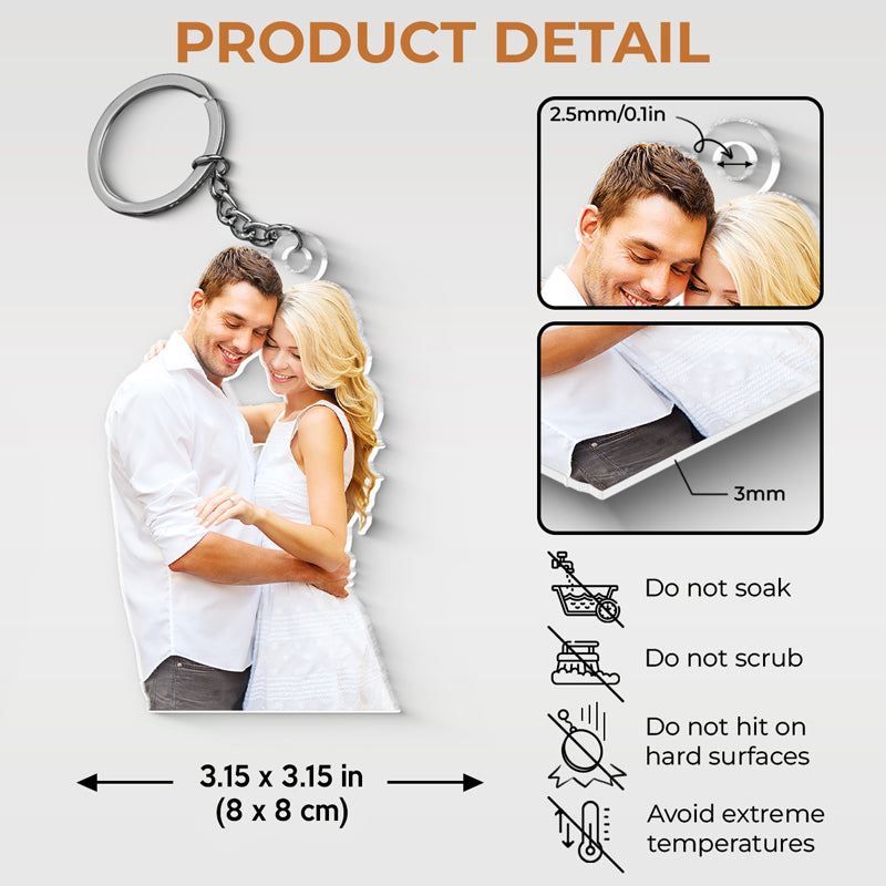 Porte-clés personnalisé en acrylique avec photo « Dans tes bras, c'est mon endroit préféré » pour couple, décoration de voiture, cadeau pour mari et femme, anniversaire