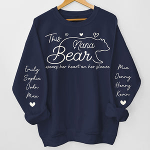 This Mama Bear Wears Her Heart On Her Sleeve - Family Personalized Custom Unisex Sweatshirt With Design On Sleeve - Gift For Mom