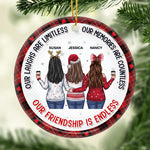 Our Laughs Are Limitless, My Besties - Bestie Personalized Custom Ornament - Ceramic Round Shaped - Christmas Gift For Best Friends, BFF, Sisters