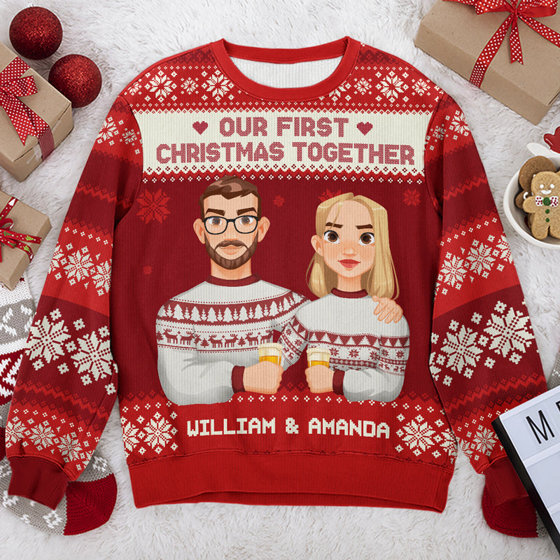 Our First Christmas Together - Couple Personalized Custom Ugly Sweatshirt - Unisex Wool Jumper - Christmas Gift For Husband Wife, Anniversary