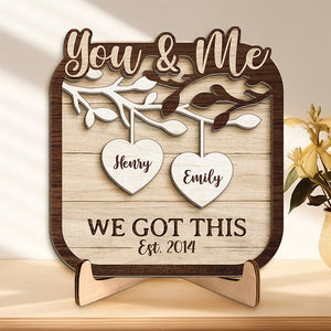 The Best Thing About Me Is You - Couple Personalized Custom 2-Layered Wooden Plaque With Stand - House Warming Gift For Husband Wife, Anniversary