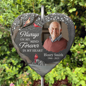 Custom Photo Forever In My Heart - Memorial Personalized Custom Heart Shaped Memorial Garden Slate & Hook - Sympathy Gift For Family Members