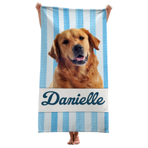 Custom Photo Get Lit By The Beach - Dog & Cat Personalized Custom Beach Towel - Summer Vacation Gift, Gift For Family Members, Pet Owners, Pet Lovers