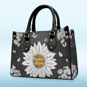 Grandma's Blessing - Family Personalized Custom Leather Handbag - Birthday Gift For Grandma