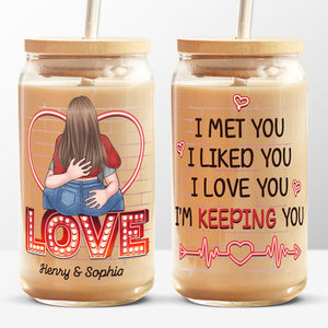 Loving You, Keeping You - Couple Personalized Custom Glass Cup, Iced Coffee Cup - Gift For Husband Wife, Anniversary