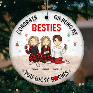 Lucky To Be My Sisters - Bestie Personalized Custom Ornament - Ceramic Round Shaped - Christmas Gift For Best Friends, BFF, Sisters