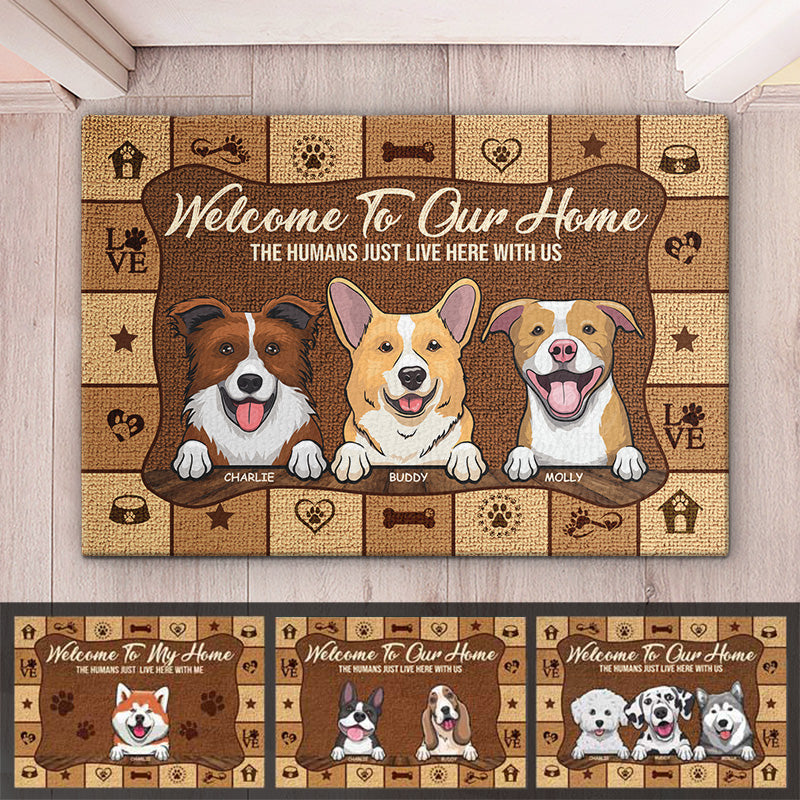 The Humans Live Here With Us - Personalized Decorative Mat - Gift For Pet Lovers