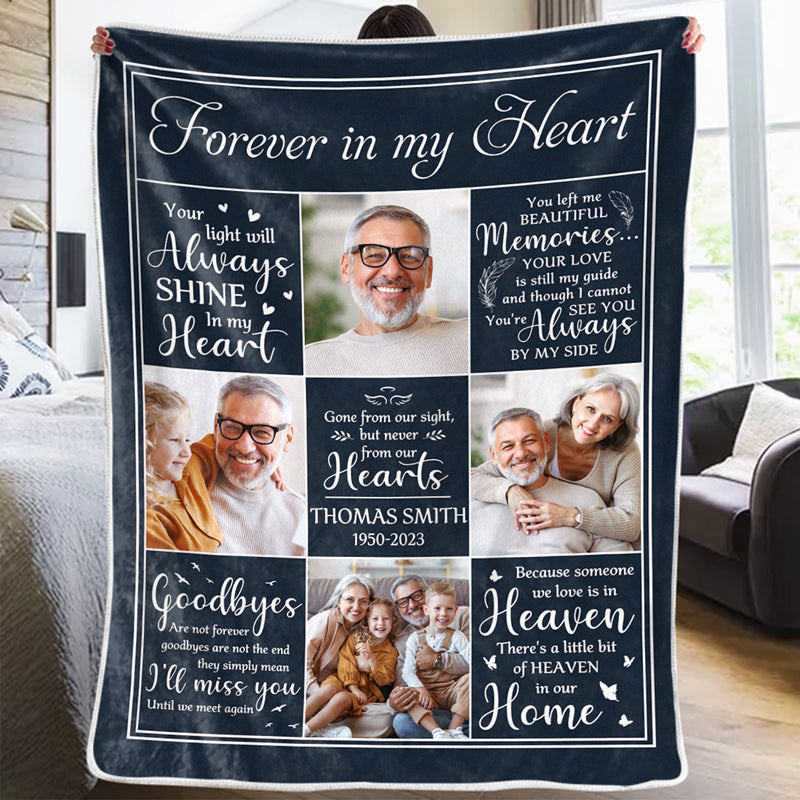 Custom Photo You Left Me Beautiful Memories - Memorial Personalized Custom Blanket - Sympathy Gift For Family Members