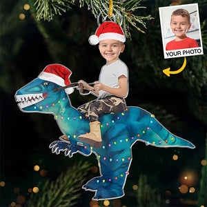 Custom Photo Little Dino - Family Personalized Custom Ornament - Acrylic Custom Shaped - Christmas Gift For Family Members