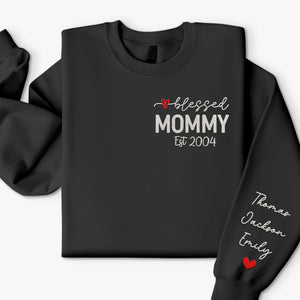 Mother’s Love Is Peace - Family Personalized Custom Unisex Embroidered Sweatshirt With Design On Sleeve - Gift For Mom, Grandma